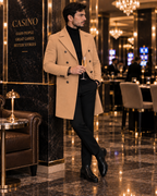 Frost Slim Fit Camel Double Breasted Wool Over Coat by ITALIAN VEGA® (Winter Special)