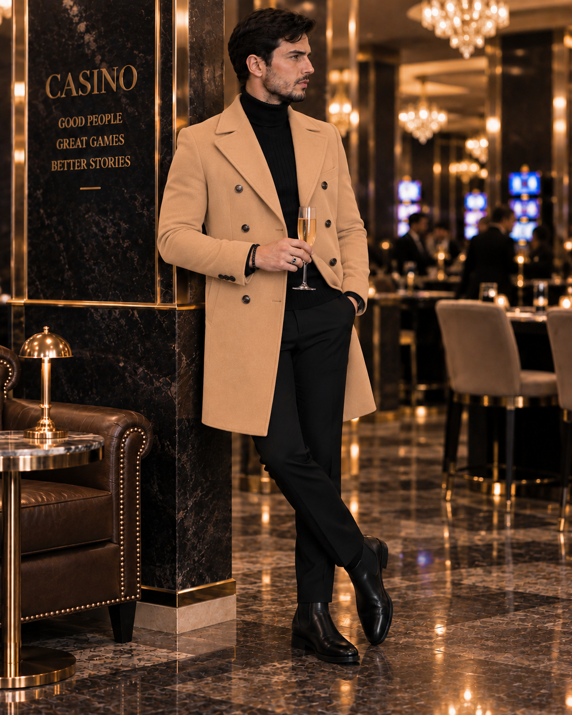 Frost Slim Fit Camel Double Breasted Wool Over Coat by ITALIAN VEGA® (Winter Special)