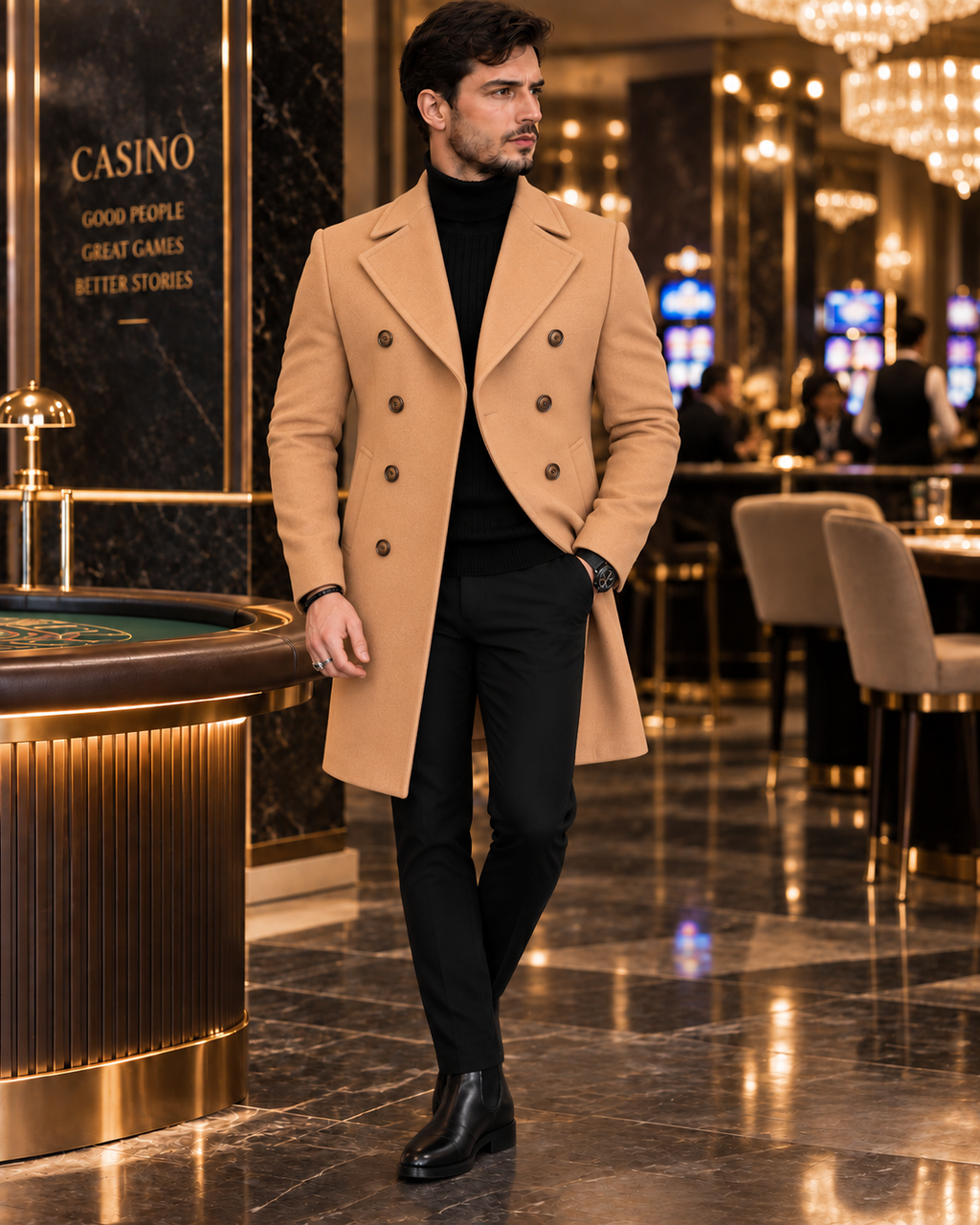 Frost Slim Fit Camel Double Breasted Wool Over Coat by ITALIAN VEGA® (Winter Special)