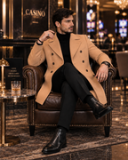 Frost Slim Fit Camel Double Breasted Wool Over Coat by ITALIAN VEGA® (Winter Special)