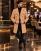 Frost Slim Fit Camel Double Breasted Wool Over Coat by ITALIAN VEGA® (Winter Special)