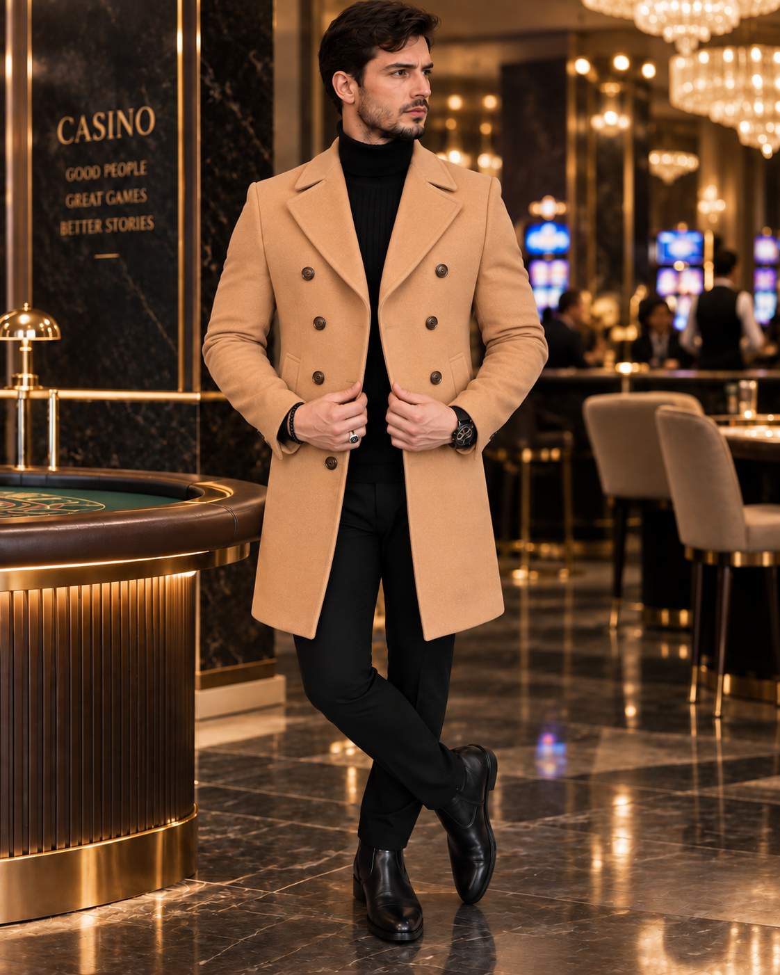 Frost Slim Fit Camel Double Breasted Wool Over Coat by ITALIAN VEGA® (Winter Special)