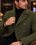 Frost Slim Fit Green Double Breasted Wool Over Coat by ITALIAN VEGA® (Winter Special)