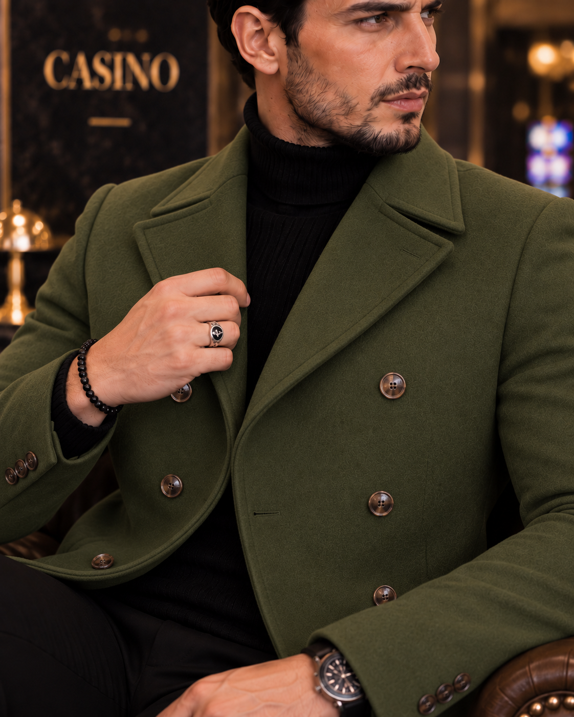 Frost Slim Fit Green Double Breasted Wool Over Coat by ITALIAN VEGA® (Winter Special)