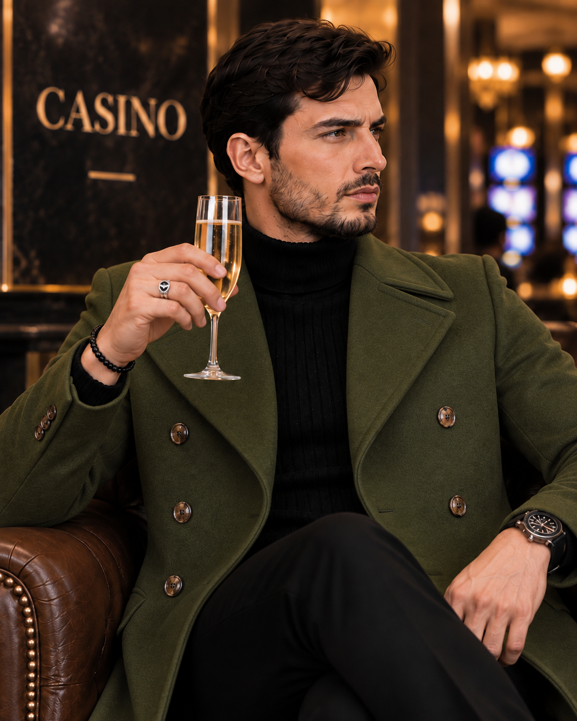 Frost Slim Fit Green Double Breasted Wool Over Coat by ITALIAN VEGA® (Winter Special)