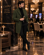 Frost Slim Fit Green Double Breasted Wool Over Coat by ITALIAN VEGA® (Winter Special)