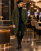 Frost Slim Fit Green Double Breasted Wool Over Coat by ITALIAN VEGA® (Winter Special)