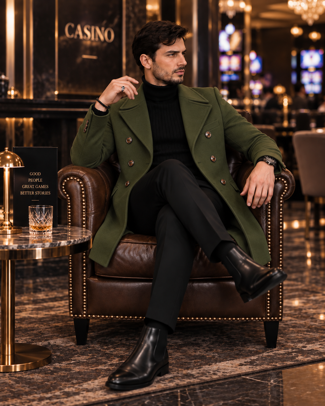 Frost Slim Fit Green Double Breasted Wool Over Coat by ITALIAN VEGA® (Winter Special)