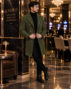 Frost Slim Fit Green Double Breasted Wool Over Coat by ITALIAN VEGA® (Winter Special)