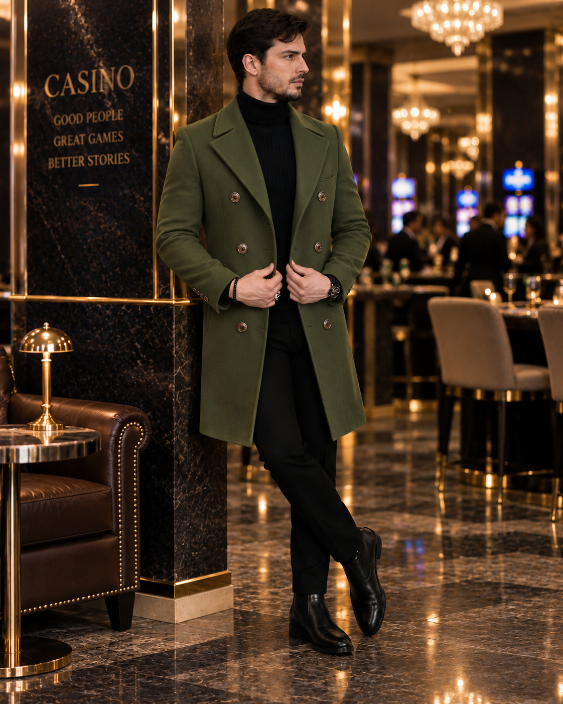 Frost Slim Fit Green Double Breasted Wool Over Coat by ITALIAN VEGA® (Winter Special)