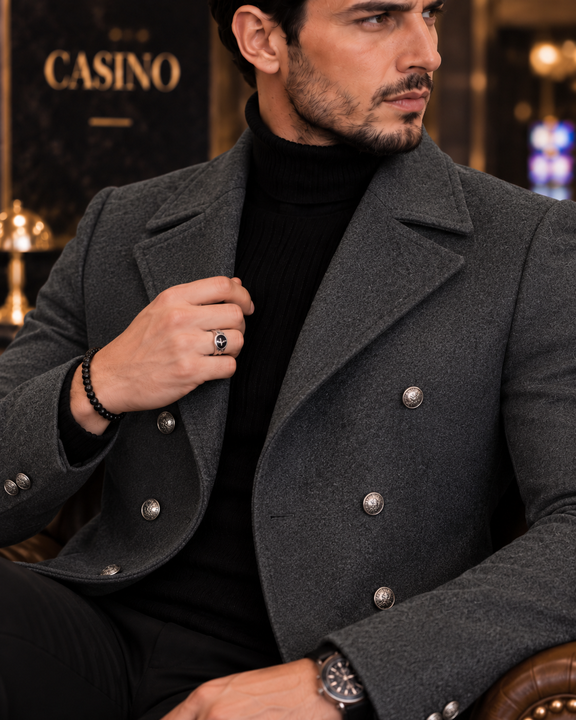 Frost Slim Fit Dark Grey Double Breasted Wool Over Coat by ITALIAN VEGA® (Winter Special)