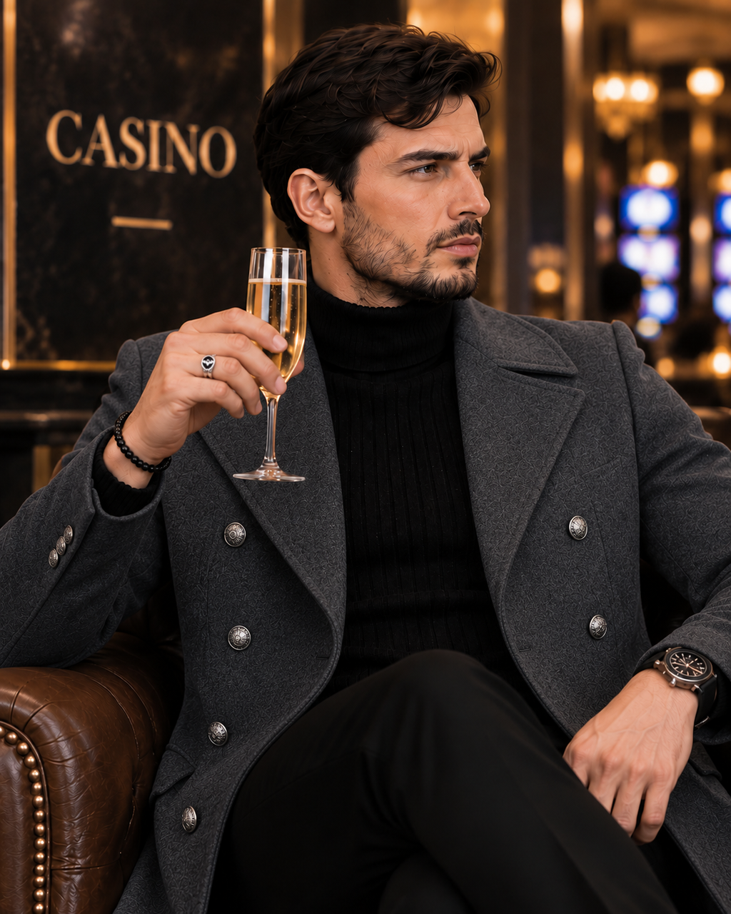Frost Slim Fit Dark Grey Double Breasted Wool Over Coat by ITALIAN VEGA® (Winter Special)