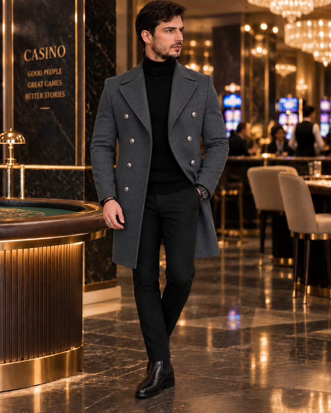 Frost Slim Fit Dark Grey Double Breasted Wool Over Coat by ITALIAN VEGA® (Winter Special)