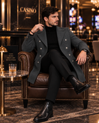 Frost Slim Fit Dark Grey Double Breasted Wool Over Coat by ITALIAN VEGA® (Winter Special)