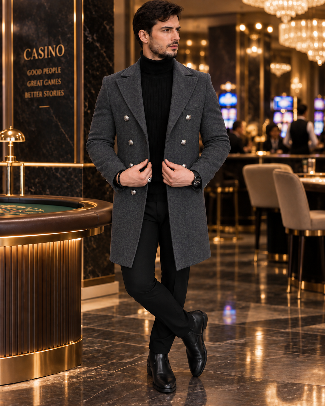 Frost Slim Fit Dark Grey Double Breasted Wool Over Coat by ITALIAN VEGA® (Winter Special)