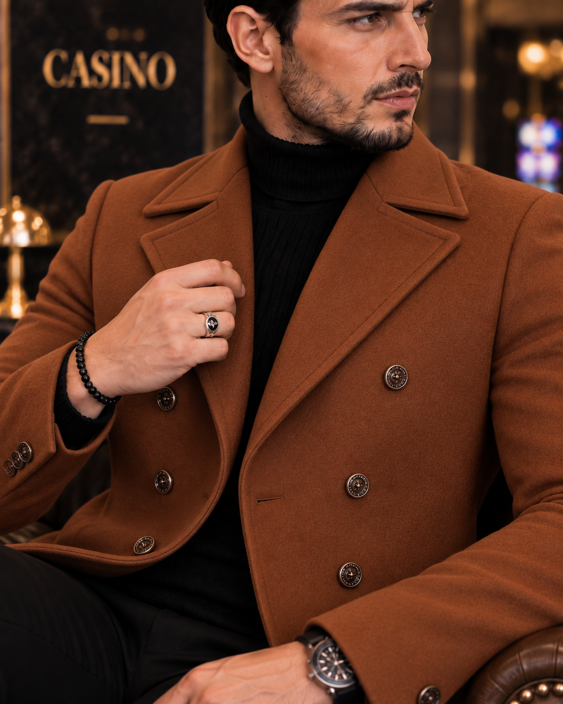Frost Slim Fit Tan Double Breasted Wool Over Coat by ITALIAN VEGA® (Winter Special)