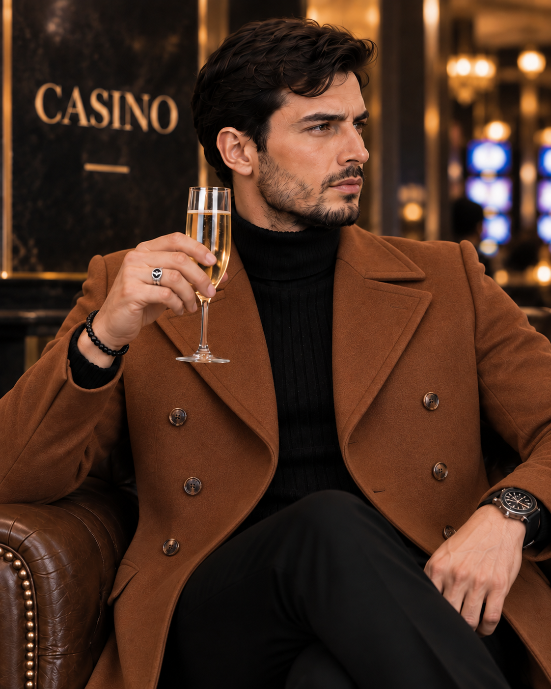 Frost Slim Fit Tan Double Breasted Wool Over Coat by ITALIAN VEGA® (Winter Special)