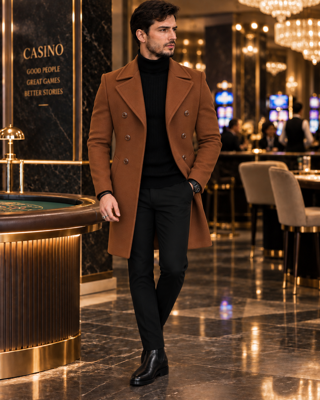 Frost Slim Fit Tan Double Breasted Wool Over Coat by ITALIAN VEGA® (Winter Special)
