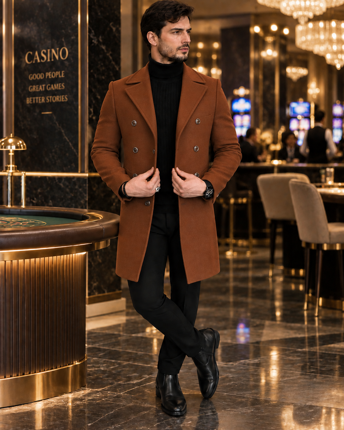 Frost Slim Fit Tan Double Breasted Wool Over Coat by ITALIAN VEGA® (Winter Special)