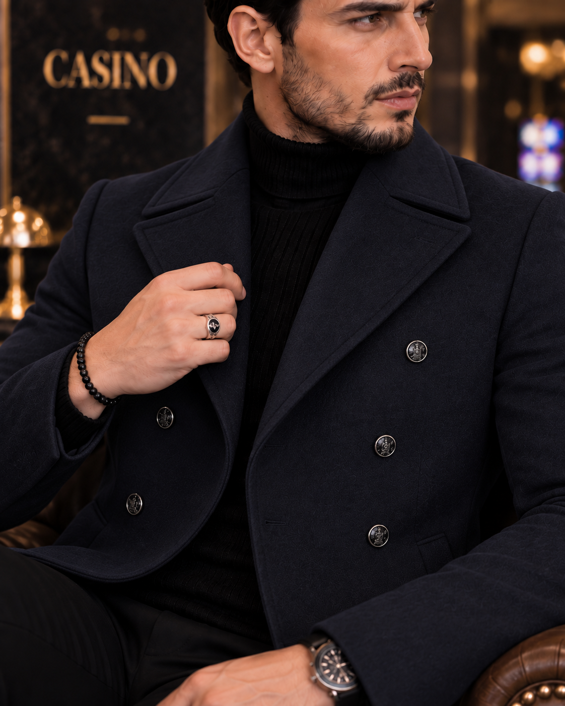 Frost Slim Fit Dark Blue Double Breasted Wool Over Coat by ITALIAN VEGA® (Winter Special)