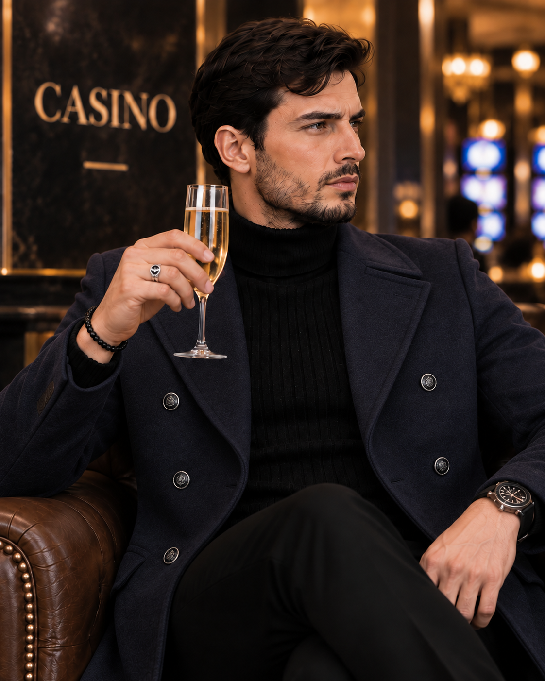 Frost Slim Fit Dark Blue Double Breasted Wool Over Coat by ITALIAN VEGA® (Winter Special)