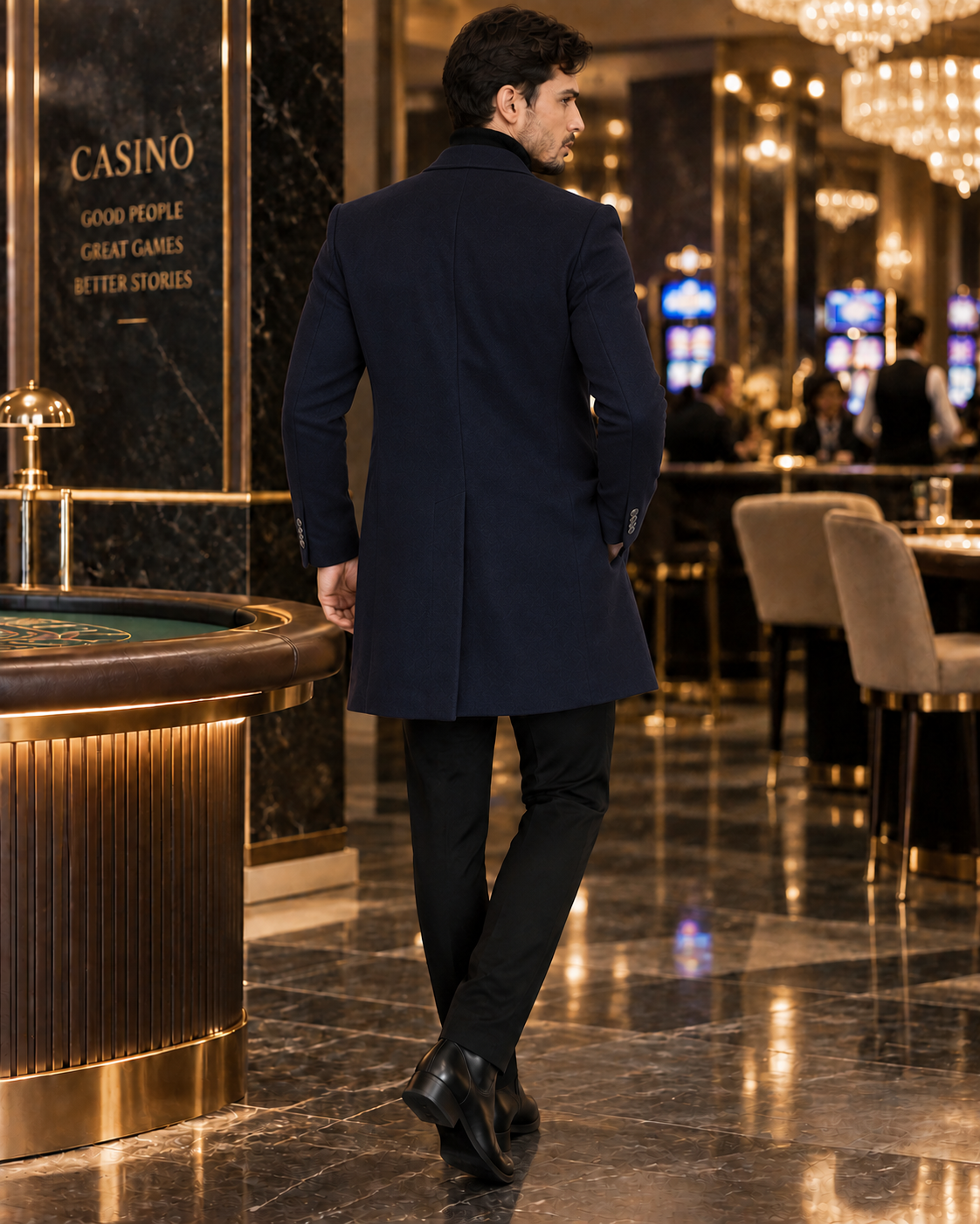 Frost Slim Fit Dark Blue Double Breasted Wool Over Coat by ITALIAN VEGA® (Winter Special)
