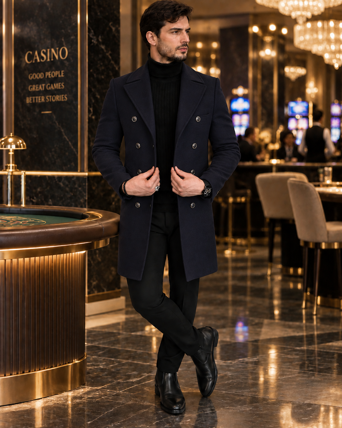 Frost Slim Fit Dark Blue Double Breasted Wool Over Coat by ITALIAN VEGA® (Winter Special)