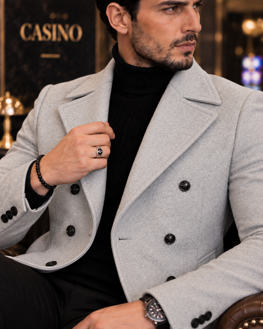 Frost Slim Fit Light Grey Double Breasted Wool Over Coat by ITALIAN VEGA® (Winter Special)