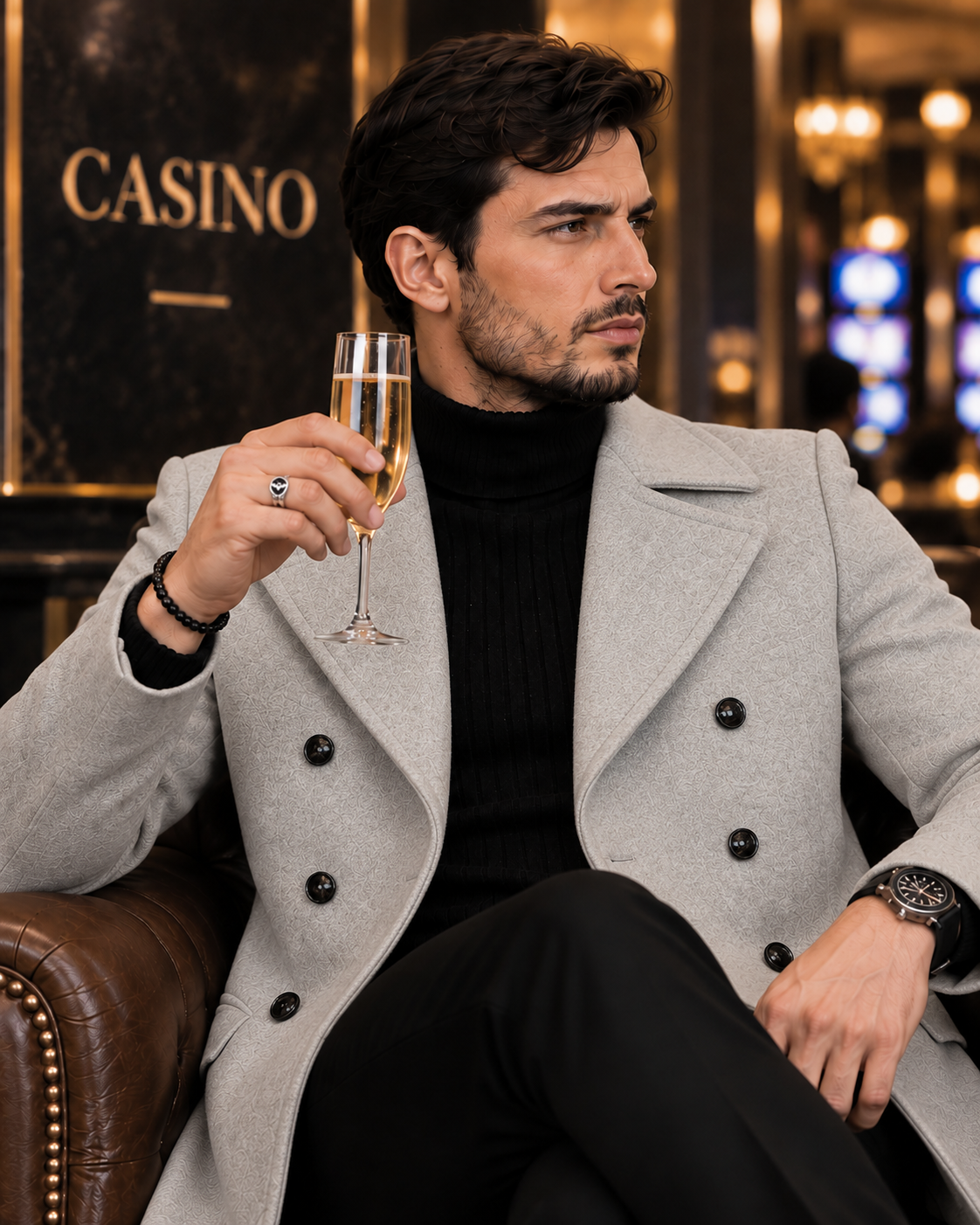 Frost Slim Fit Light Grey Double Breasted Wool Over Coat by ITALIAN VEGA® (Winter Special)