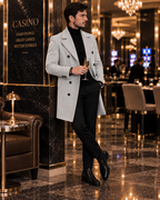 Frost Slim Fit Light Grey Double Breasted Wool Over Coat by ITALIAN VEGA® (Winter Special)