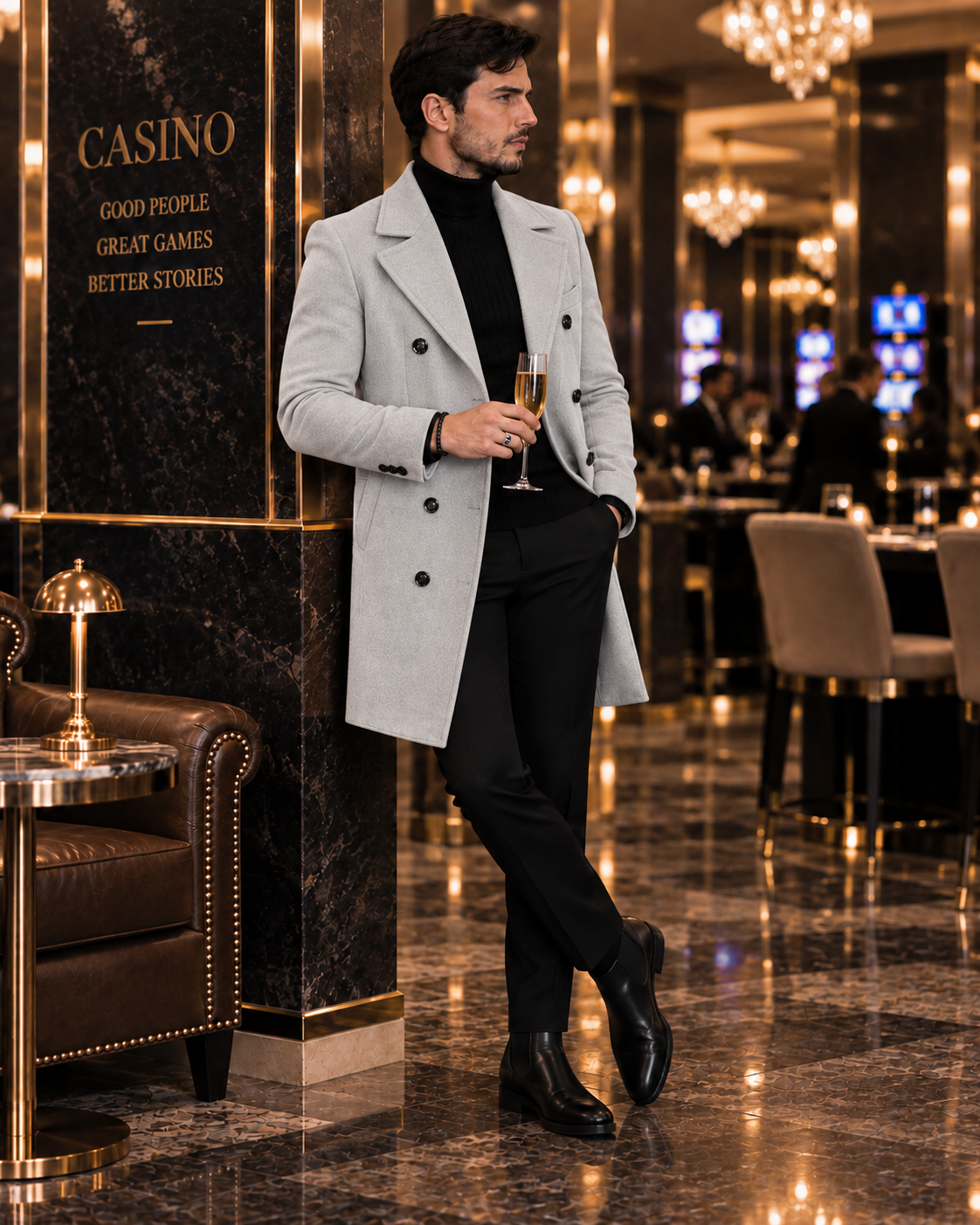 Frost Slim Fit Light Grey Double Breasted Wool Over Coat by ITALIAN VEGA® (Winter Special)