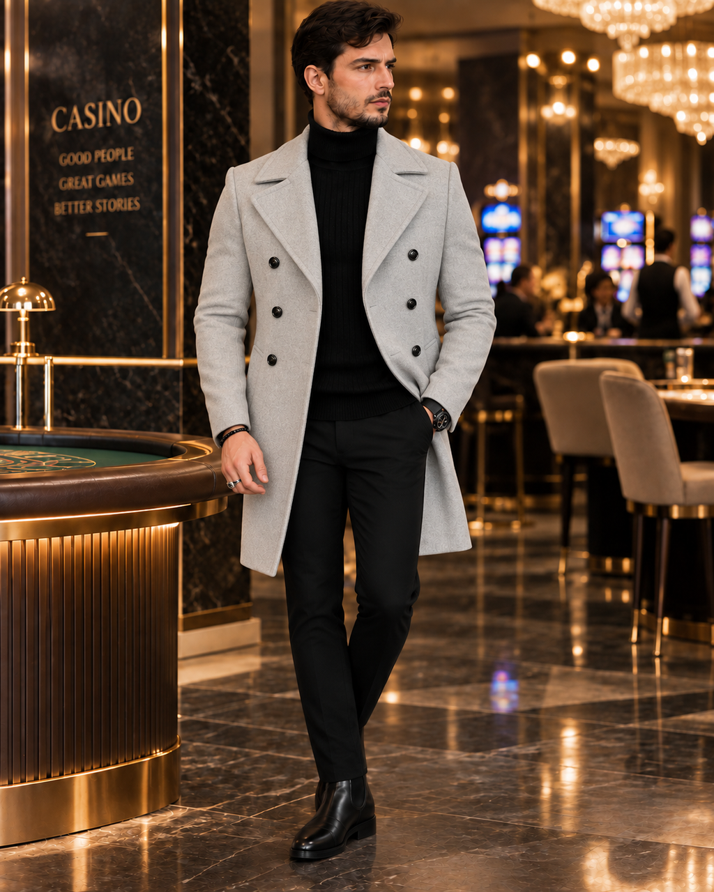 Frost Slim Fit Light Grey Double Breasted Wool Over Coat by ITALIAN VEGA® (Winter Special)