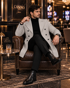 Frost Slim Fit Light Grey Double Breasted Wool Over Coat by ITALIAN VEGA® (Winter Special)