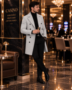 Frost Slim Fit Light Grey Double Breasted Wool Over Coat by ITALIAN VEGA® (Winter Special)