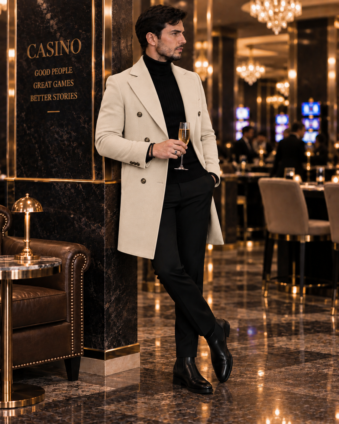 Frost Slim Fit Beige Double Breasted Wool Over Coat by ITALIAN VEGA® (Winter Special)