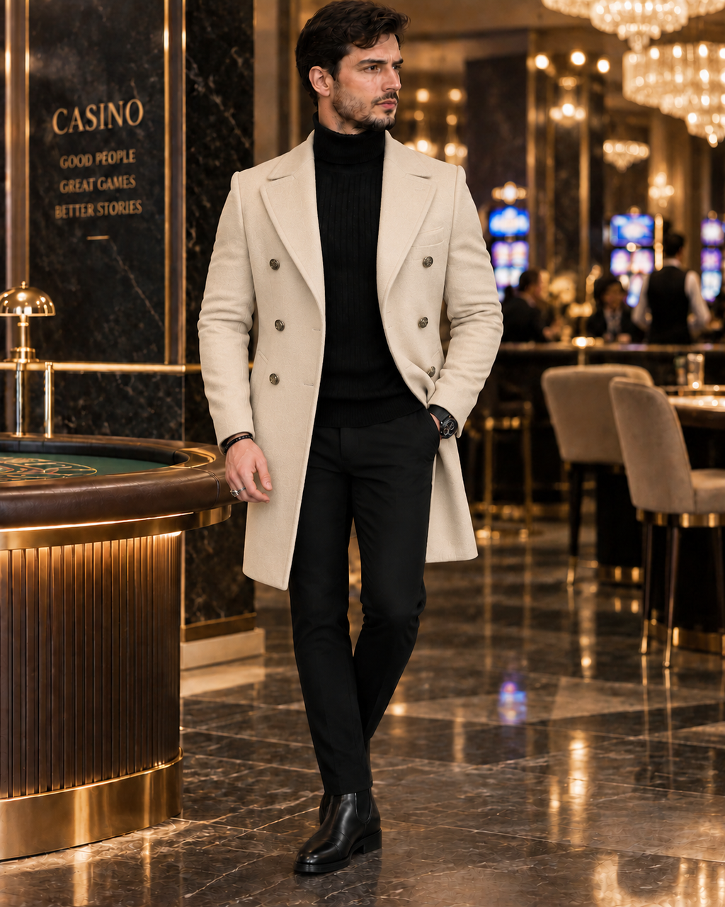 Frost Slim Fit Beige Double Breasted Wool Over Coat by ITALIAN VEGA® (Winter Special)