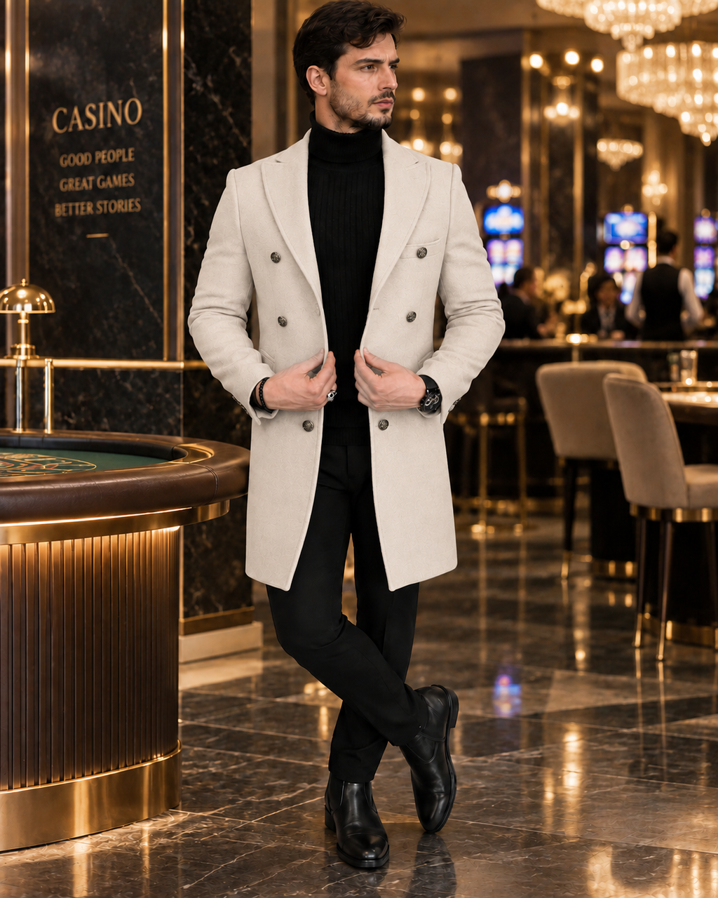 Frost Slim Fit Beige Double Breasted Wool Over Coat by ITALIAN VEGA® (Winter Special)