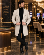 Frost Slim Fit Beige Double Breasted Wool Over Coat by ITALIAN VEGA® (Winter Special)