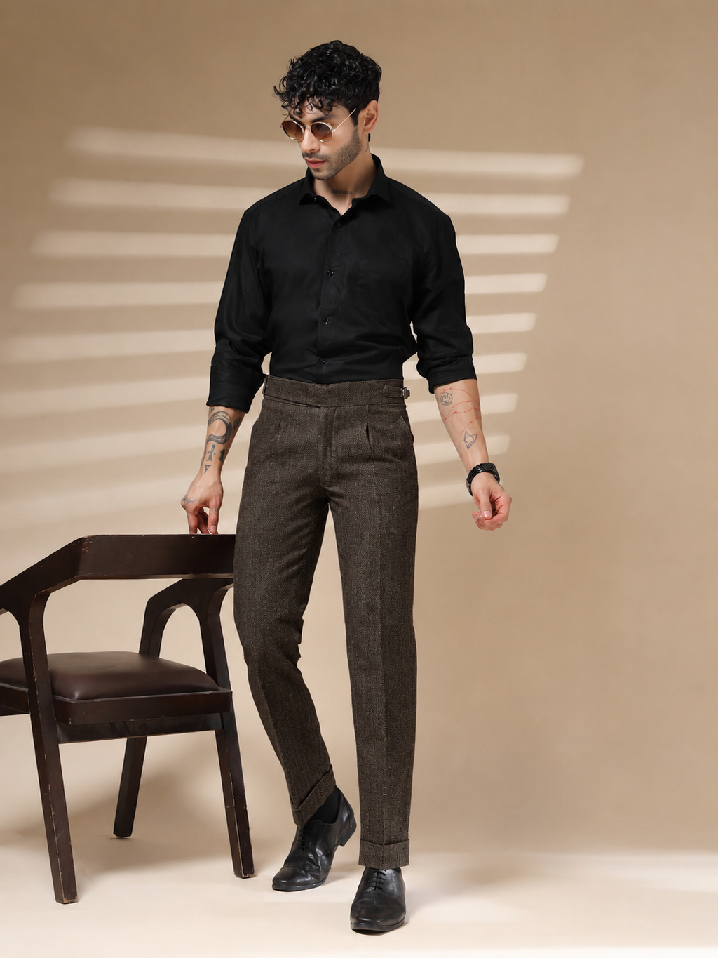 Brown Exotic Herringbone Gurkha Pants | Boot Cut Fit by Italian Vega®
