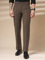 Brown Classic Buckle Herringbone Gurkha Pants | Boot Cut Fit by Italian Vega®