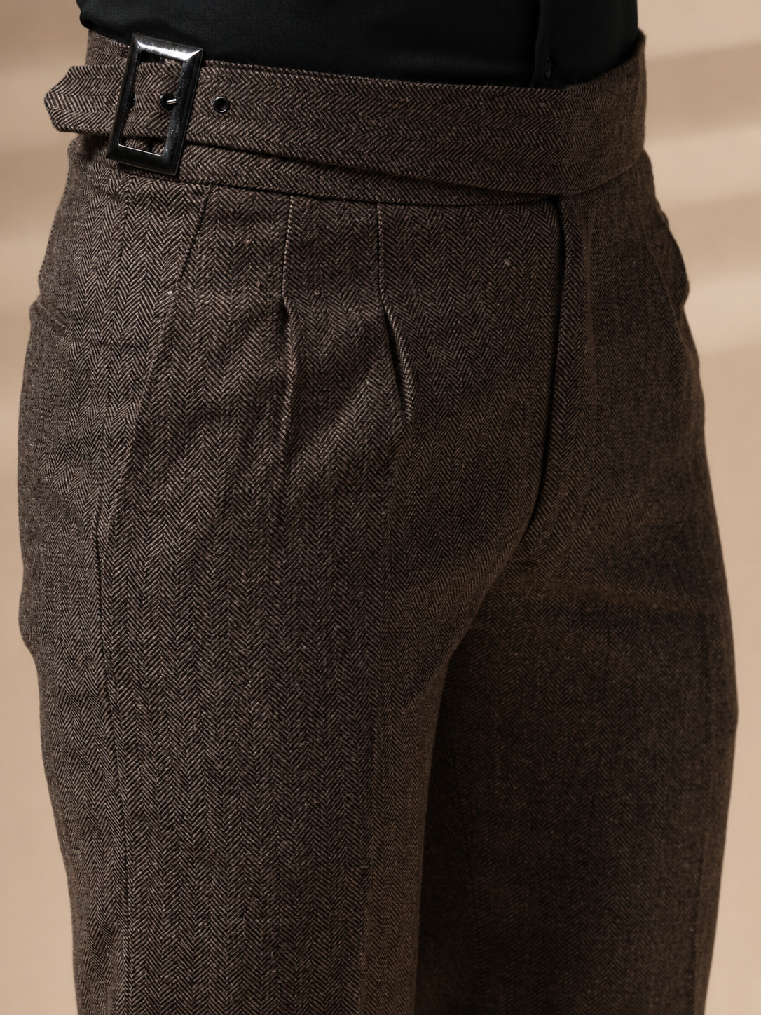 Classic Buckle Herringbone Gurkha Pants | Boot Cut Fit by ITALIAN VEGA®