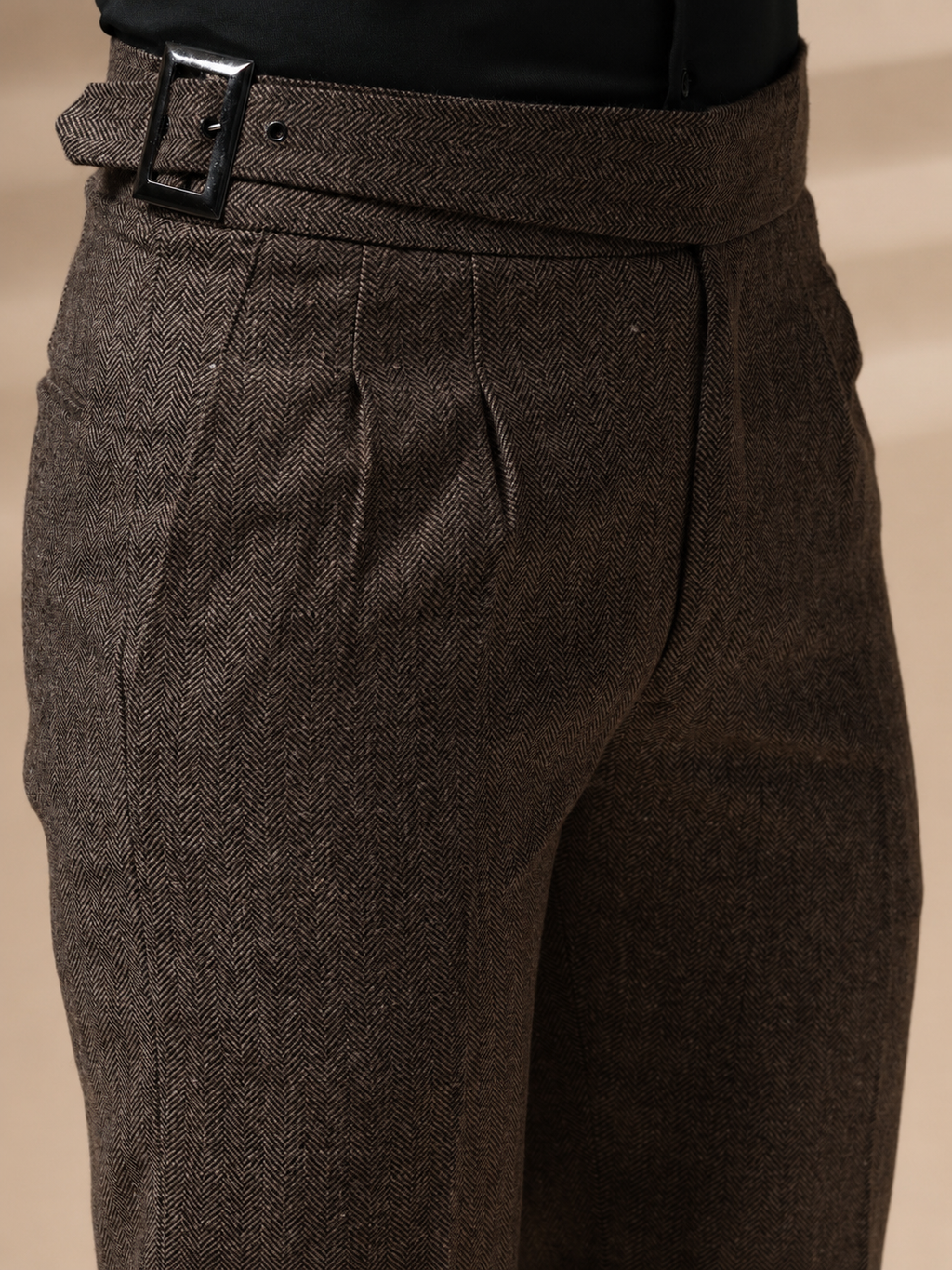 Brown Classic Buckle Herringbone Gurkha Pants | Boot Cut Fit by Italian Vega®