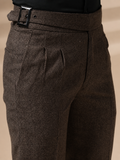 Brown Classic Buckle Herringbone Gurkha Pants | Boot Cut Fit by Italian Vega®