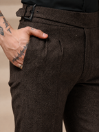 Brown Classic Buckle Herringbone Gurkha Pants | Boot Cut Fit by Italian Vega®