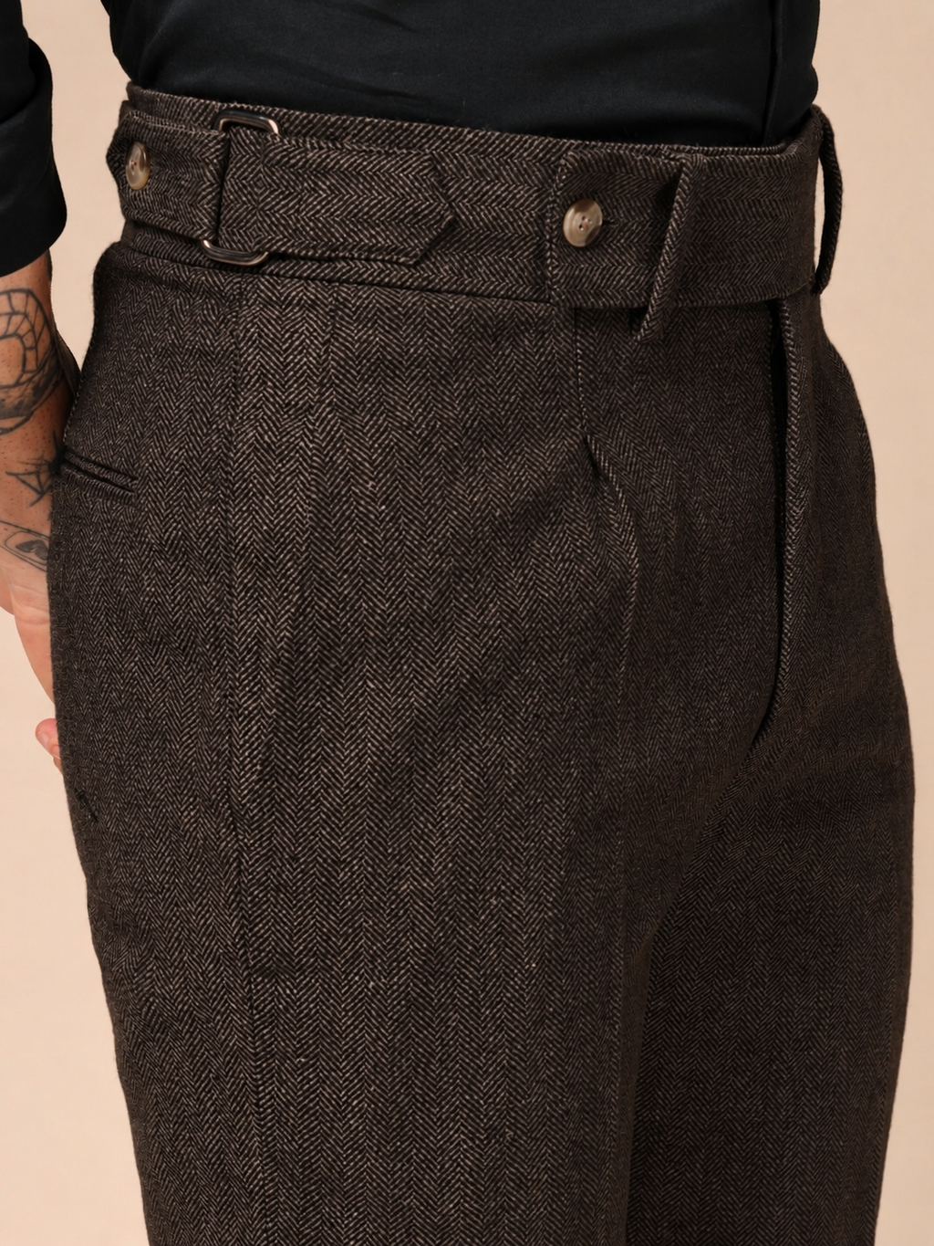 Brown Oxford Herringbone Gurkha Pants | Boot Cut Fit by Italian Vega®