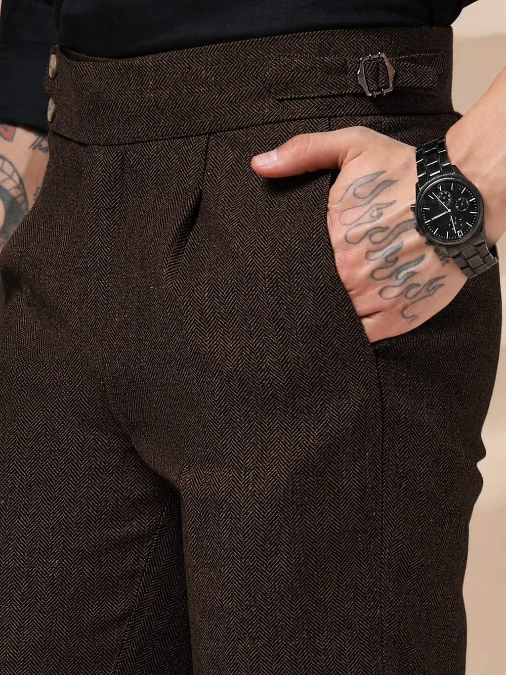 Signature Buttoned Herringbone Gurkha Pants | Boot Cut Fit by ITALIAN VEGA®