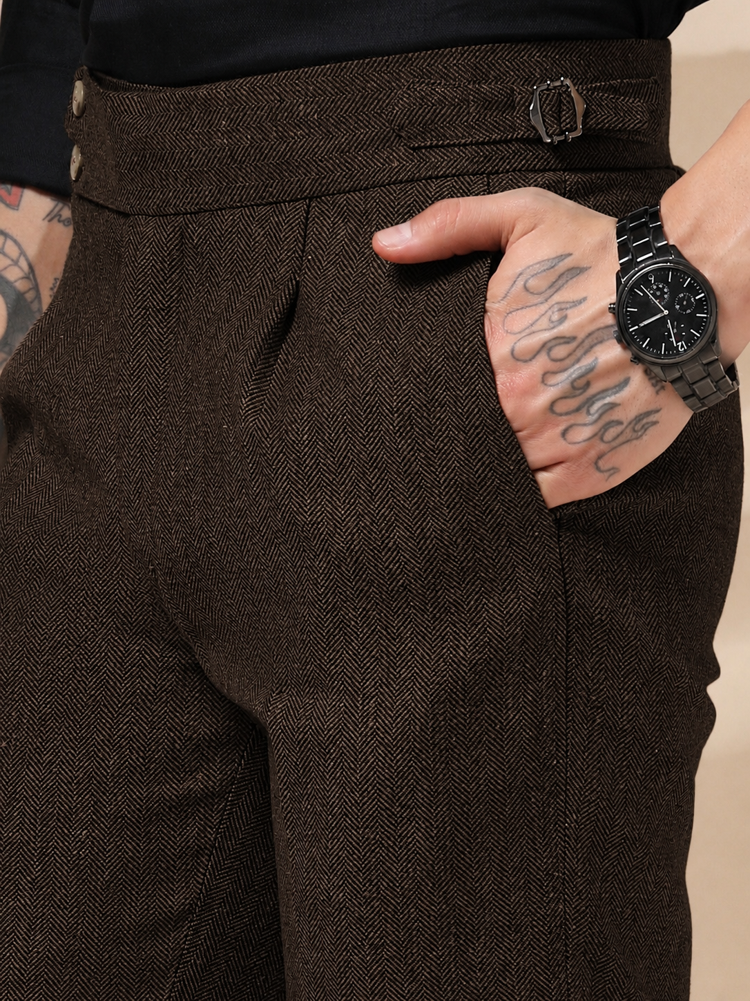 Signature Buttoned Herringbone Gurkha Pants | Boot Cut Fit by ITALIAN VEGA®