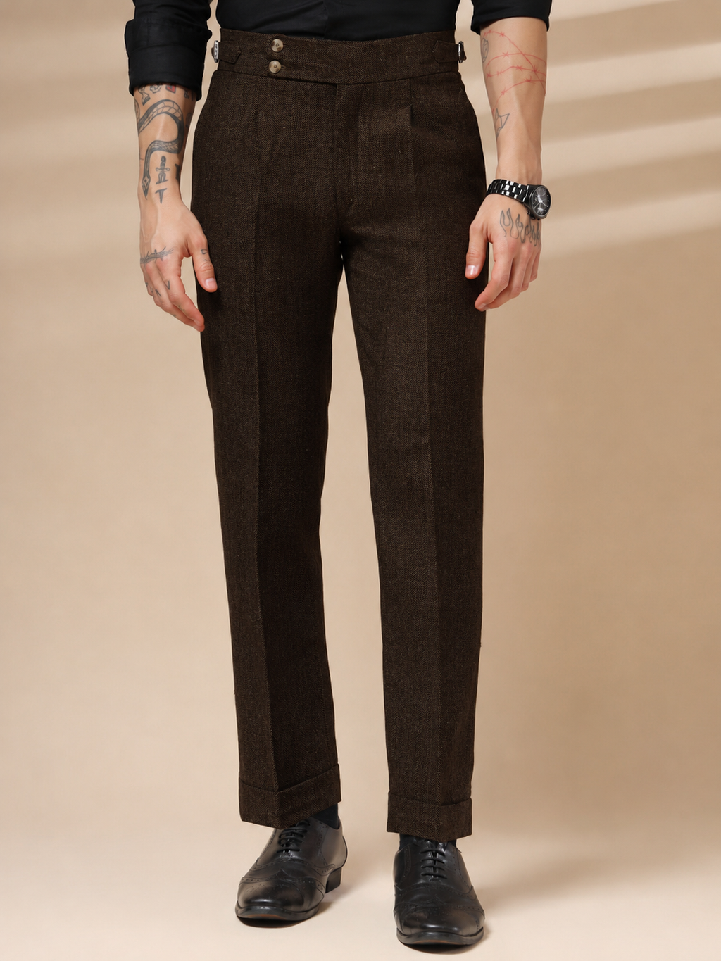 Signature Buttoned Herringbone Gurkha Pants | Boot Cut Fit by ITALIAN VEGA®