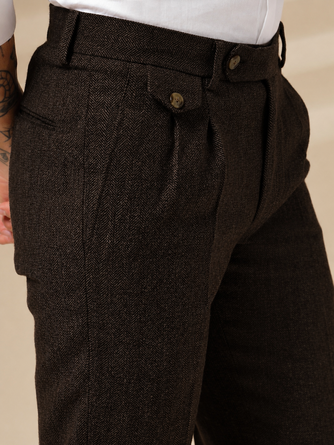 Signature Flap Herringbone Gurkha Pants | Boot Cut Fit by ITALIAN VEGA®