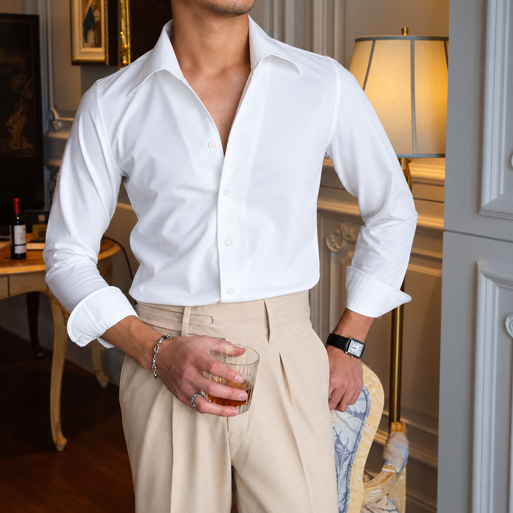 Old Money Ivory White Solid One Piece Collar Shirt by Italian Vega®